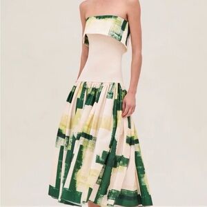 Elegant Strapless Green and Cream Dress